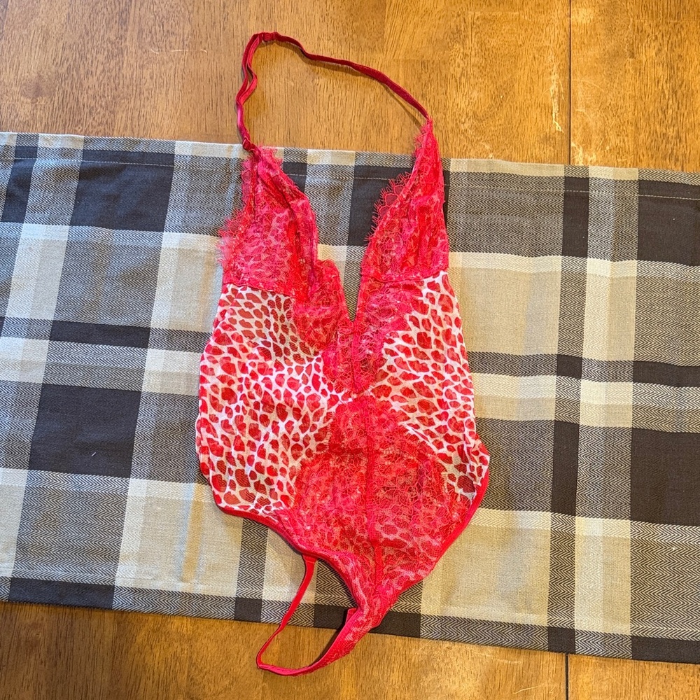 Victoria's Secret Red and White Lace Chemise